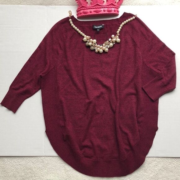 Express 3/4 Sleeve Burgundy Sweater - Picture 5 of 16